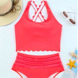 Neon Coral Scallop Detail Bikini